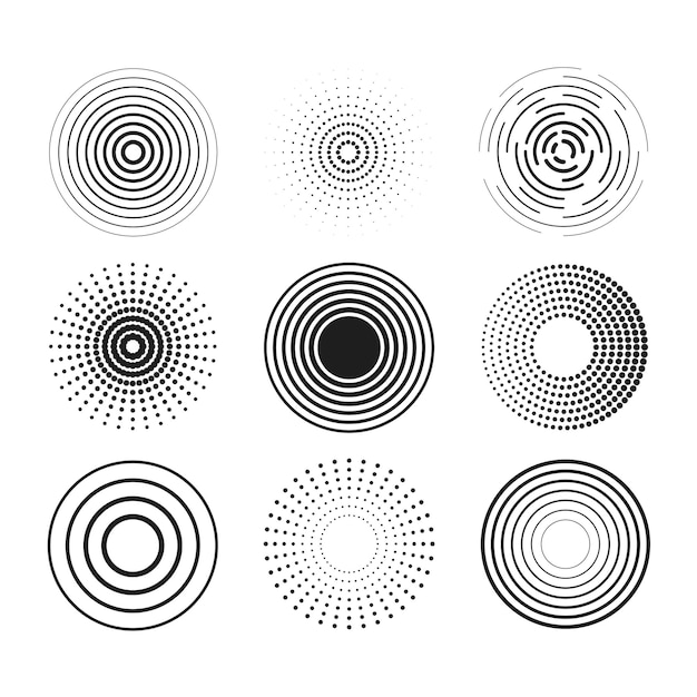 Identification process. abstract background. black rings sound wave and line with points in a circle