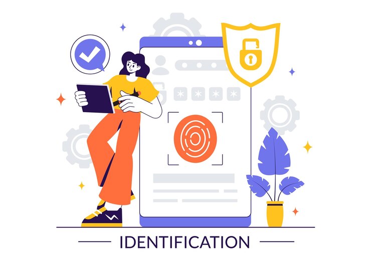 Vector identification vector illustration of an identity card featuring a photo personal information and document details in a face id recognition system