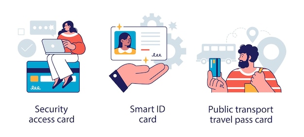 Vector identity document key-less entry system city transport ticket security access card smart id card