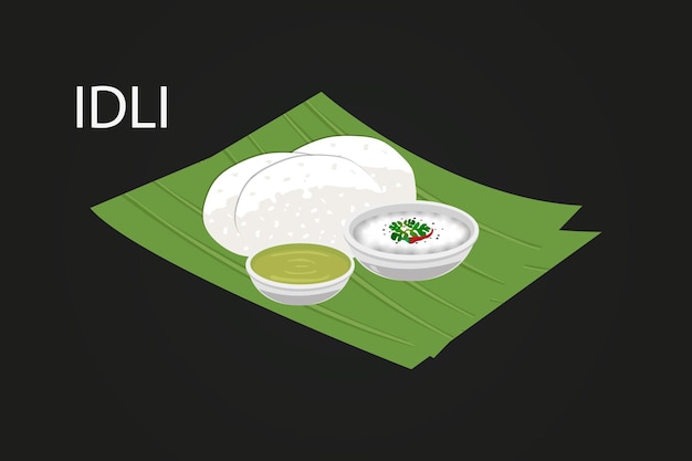 Idli cibo dell'india meridionale con disegno vettoriale di salsa.