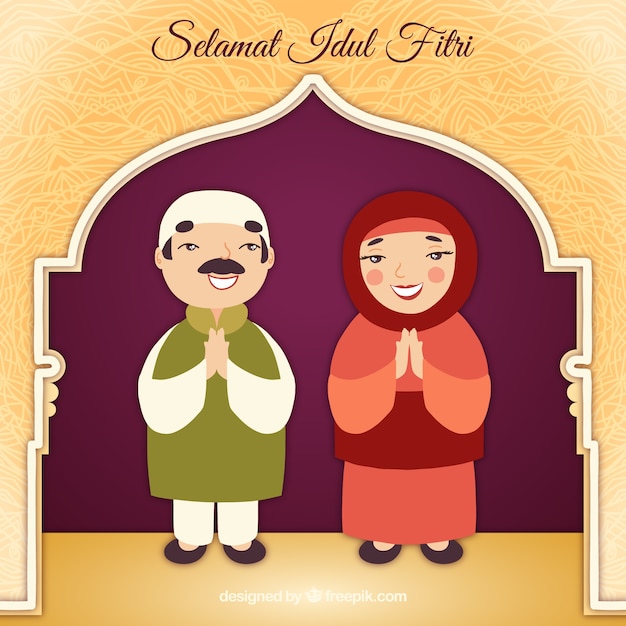 Idul fitri background with muslim couple