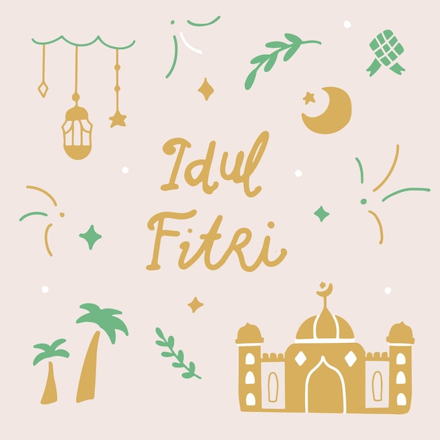 Vettore idul fitri doodle illustrazione vettoriale