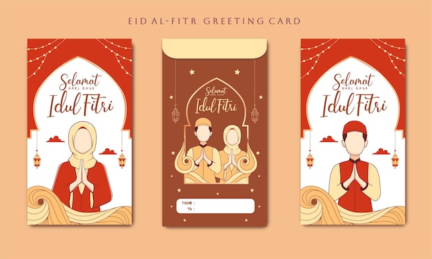 Idul fitri means indonesian eid mubarak card design collection