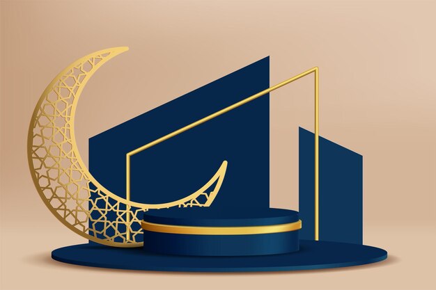 Ied mubarok display podium decoration background with islamic ornament Vector 3D Illustration