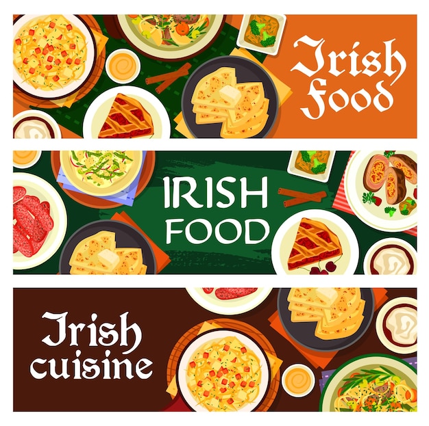 Ierse keuken eten van Ierland vector banners set