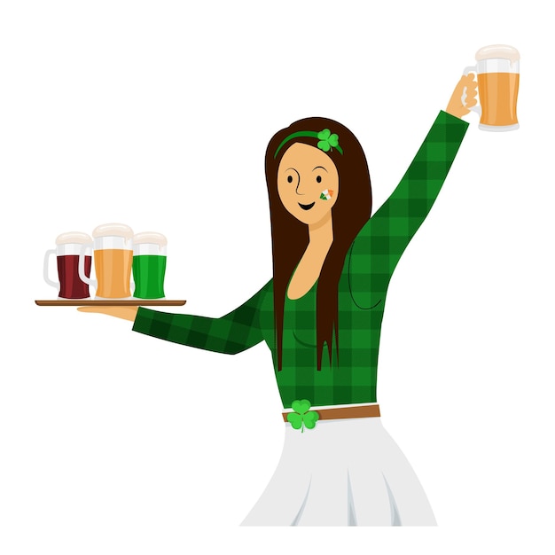 Vector ierse serveerster met bier op st. patrick's day