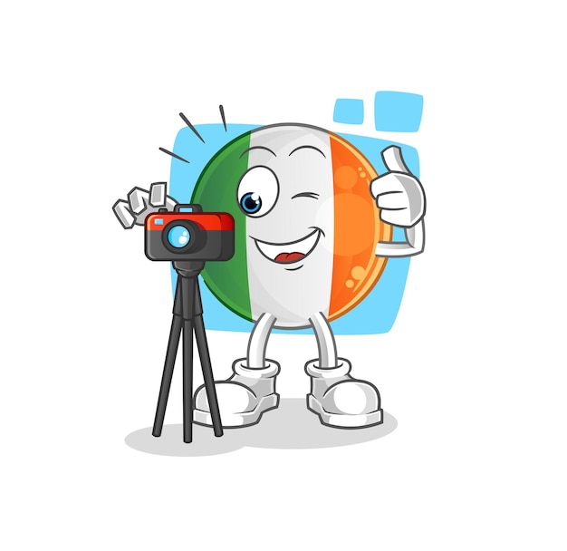 Ierse vlag fotograaf karakter. cartoon mascotte vector