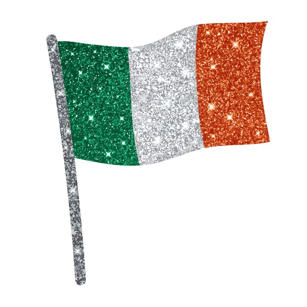 Ierse vlag met glittereffect vakantie decor symbool van Ierland Vector illustratie van Glanzende vlag geïsoleerd op witte achtergrond