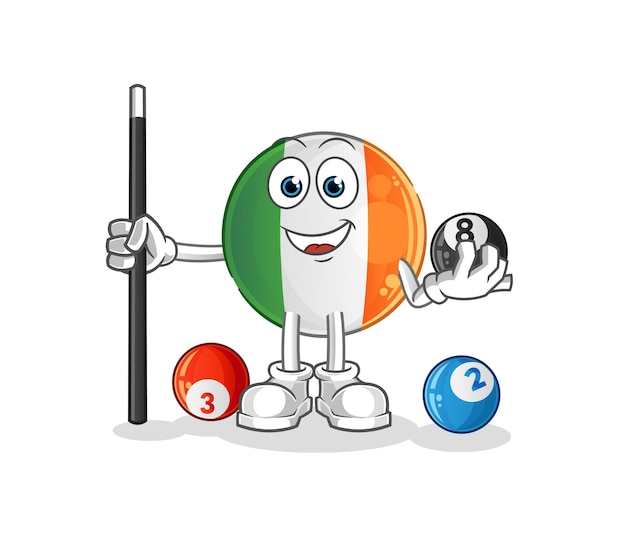 Ierse vlag speelt biljartkarakter. cartoon mascotte vector