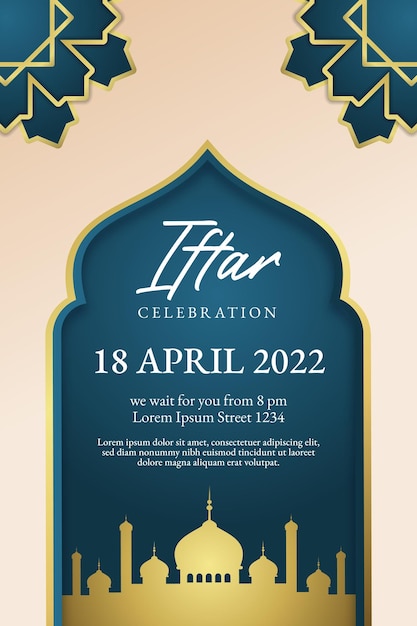 Iftar celebration template vector blue gold