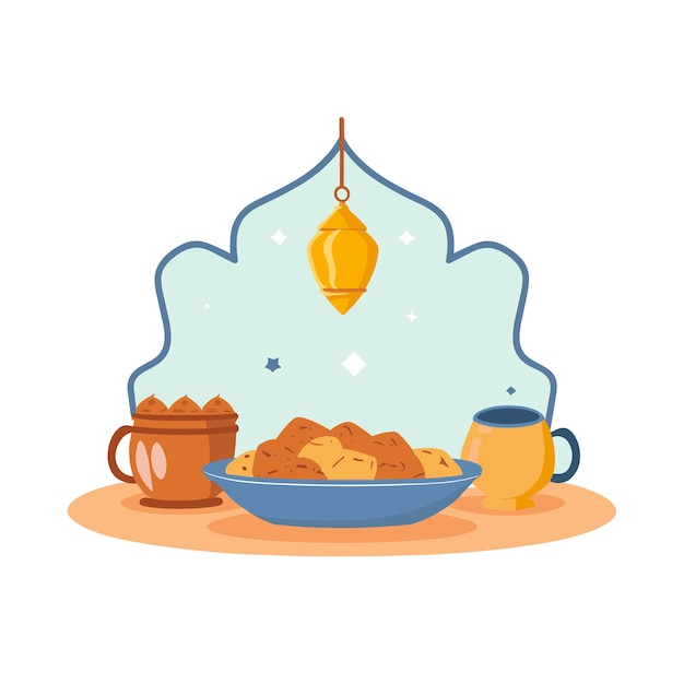 Vector iftar fasting food flat vector