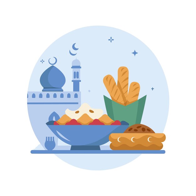 Vector iftar fasting food flat vector