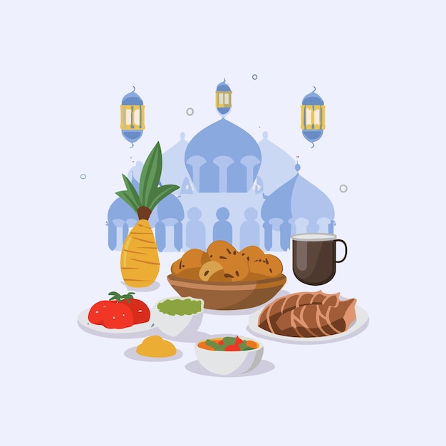 Vector iftar fasting food flat vector