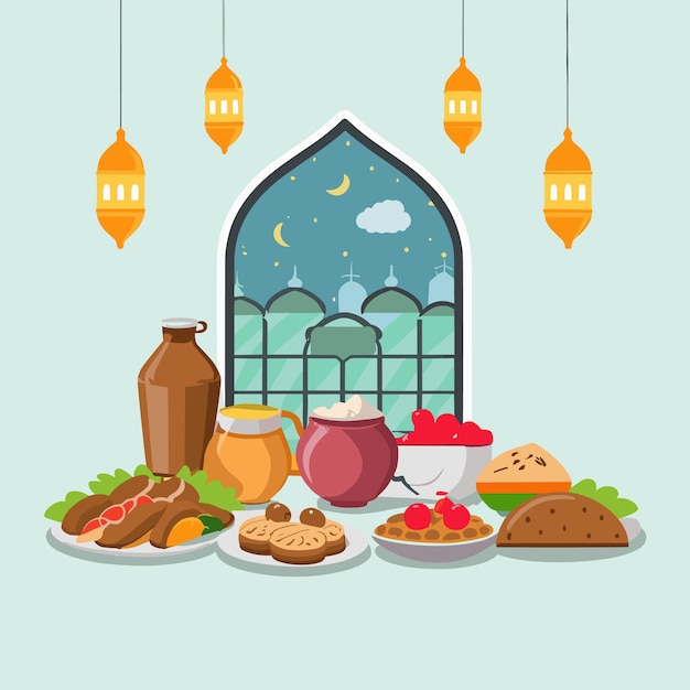 Vector iftar fasting food flat vector