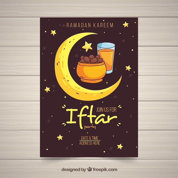 Iftar invitation template with moon and dates