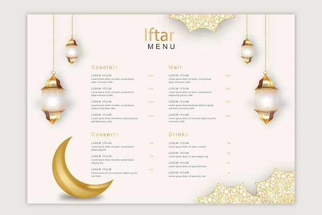 Vettore menu iftar per eid el fitir