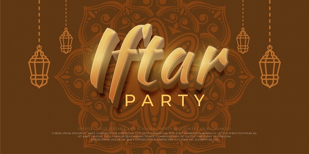 Iftar party text effect editable three dimension text style