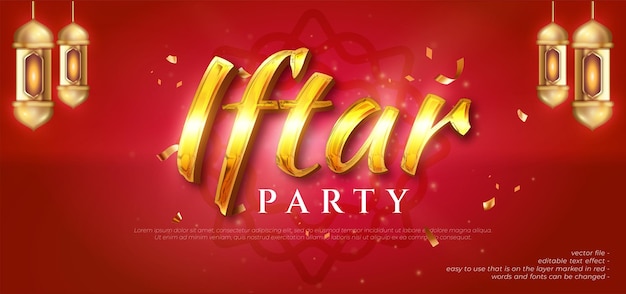 Iftar party text con effetto stile 3d modificabile a tema oro