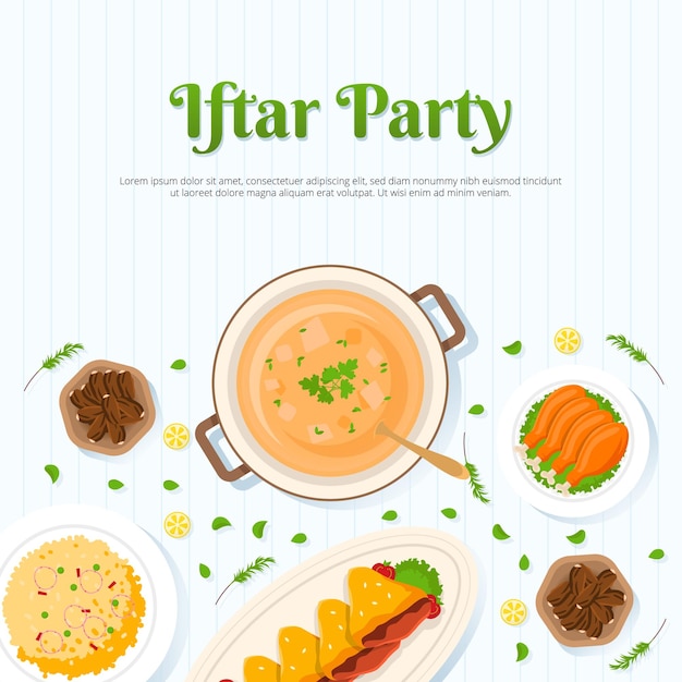 Vector iftar party with food illustration background design