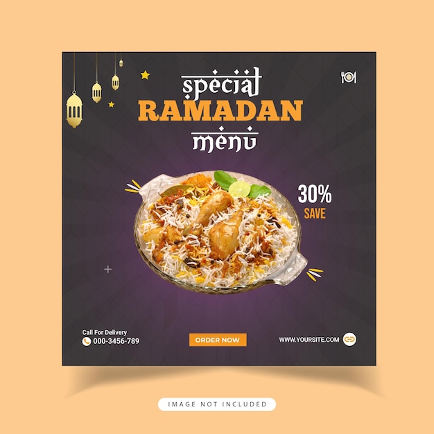 ifter Ramadan food menu post social media template