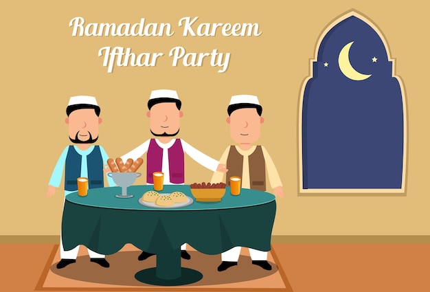 Vector ifthar party design iftar party flar cartoon ramadan kareem