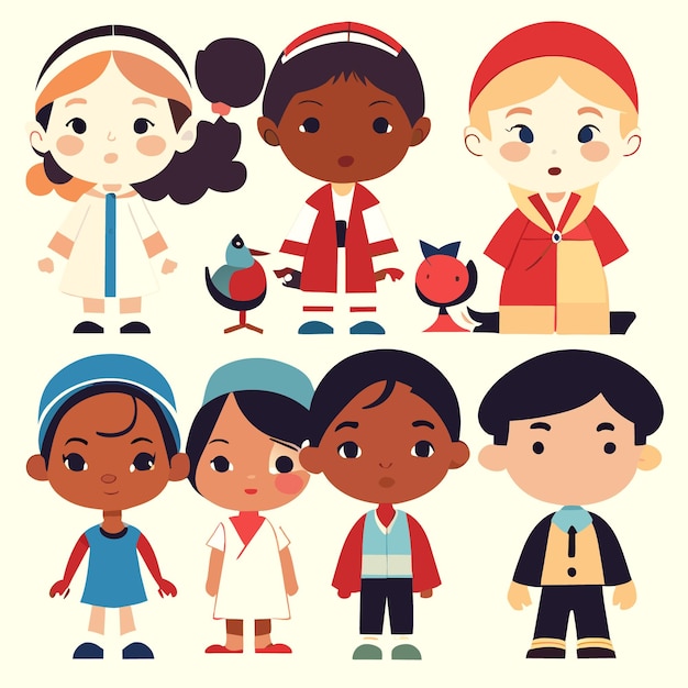 Accendere la curiosità verso le diverse usanze illustrazioni piatte di bambini multiculturali in a