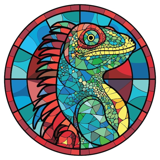 Iguana Colorful Watercolor Stained Glass Cartoon Kawaii Clipart Animal Pet Illustration