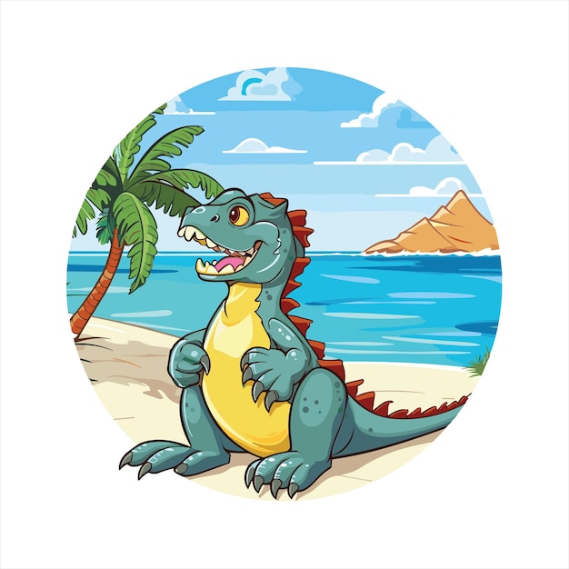 Iguana Leuke Grappige Cartoon Kawaii Kleurrijke Waterverf Strand Zomer Dieren Huisdieren Sticker Illustratie