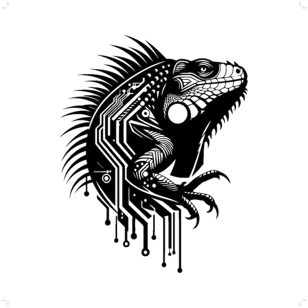 iguana reptile silhouette in animal cyberpunk modern futuristic illustration