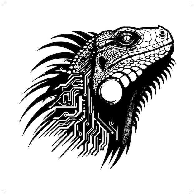 iguana reptile silhouette in animal cyberpunk modern futuristic illustration