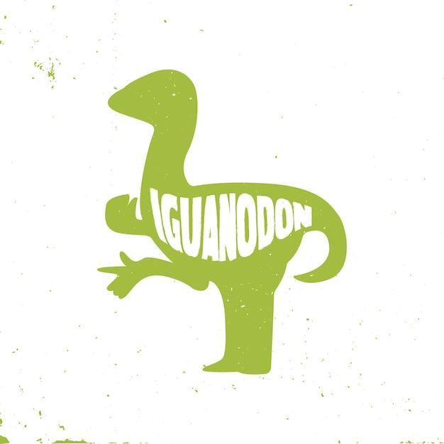 Iguanodon kleurrijke dinosaurus met belettering en textuur. vector illustratie.