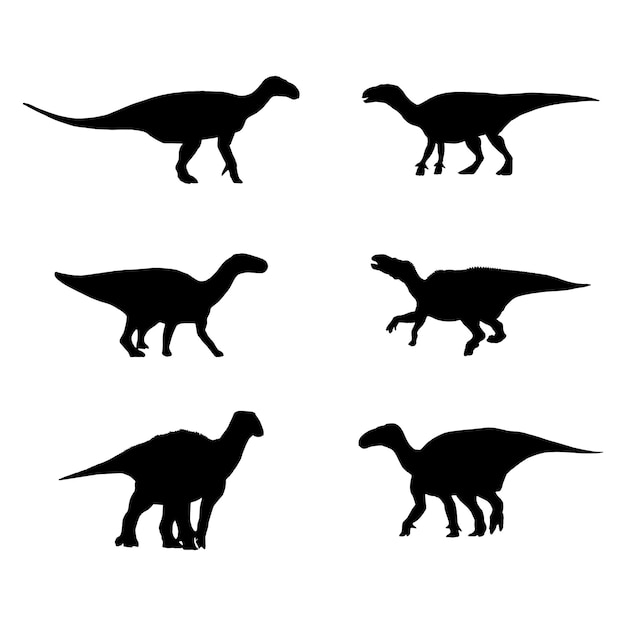 Vector iguanodon silhouette set collection isolated black on white background vector illustration