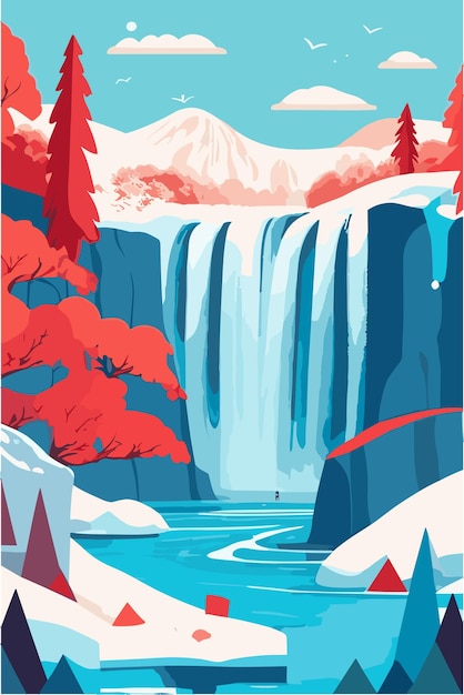 Vector iguazu falls from brazil in the winter season with warm colors flat illustration