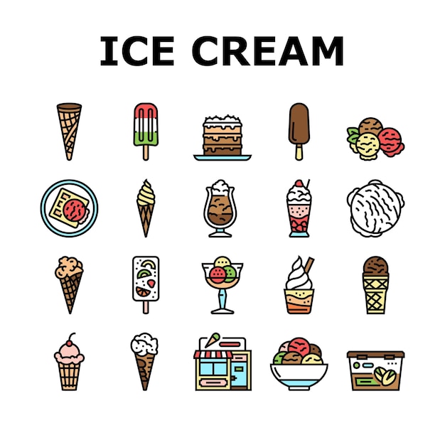 Ijs Heerlijk Dessert Eten Pictogrammen Set Vector