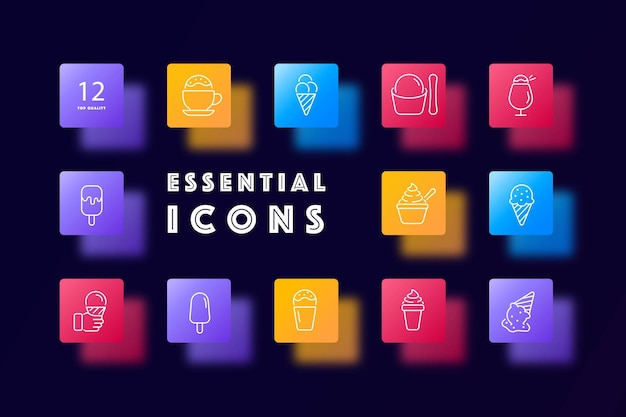 Ijs in een kegel icon set Zoet dessert concept Glassmorphism stijl Vector lijn pictogram voor Business en reclame