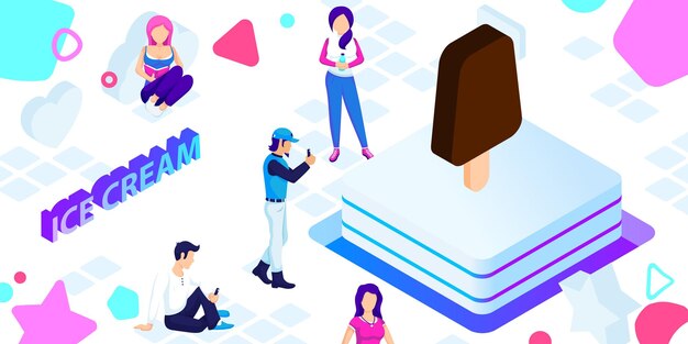 Ijs isometrisch ontwerp pictogram Vector web illustratie 3d kleurrijke concept