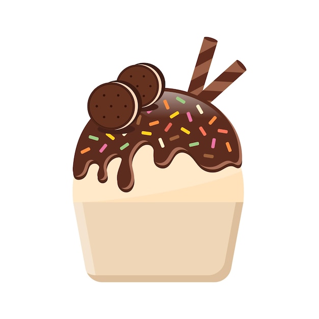 Ijs met wafer rolls vector illustratie Chocolade ijs met koekjes Zoet dessert