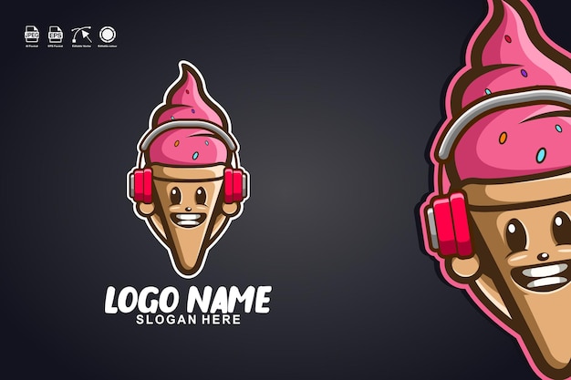 Vector ijs muziek schattig mascotte karakter logo ontwerp