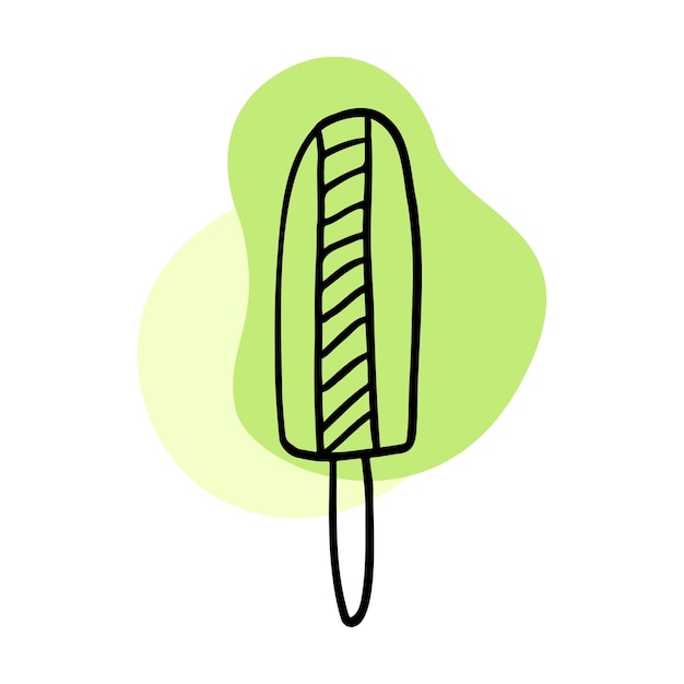 Ijs op een stokje lijn Ijslolly met groene vlekken Cute doodle Hand getrokken vectorillustratie