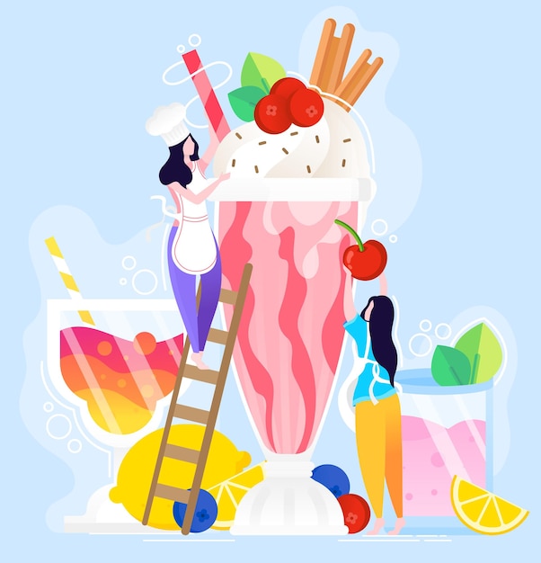 Ijs vector poster en illustratie. zomer verse ijscocktail. gelato-dessert in een glas.