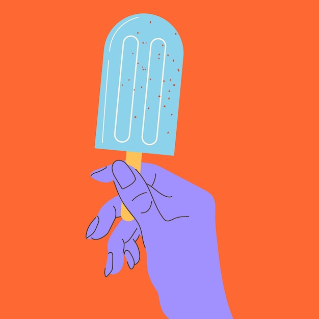 Ijs zoet dessert Lineaire illustratie van ijs in de hand Cartoonstyle ijs