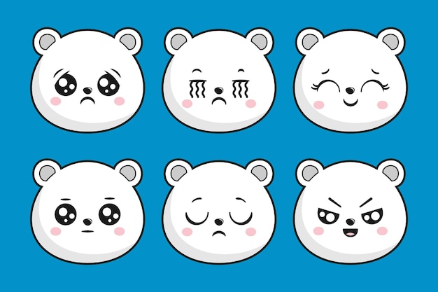 Vector ijsbeer hoofd gezicht emoji sticker deel 1