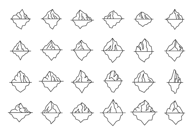 Ijsberg pictogrammen instellen schets vector Smeltende winter