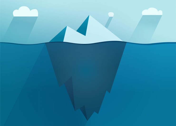 Vector ijsberg platte vector drijvend op zee met onderwater deel cartoon afbeelding