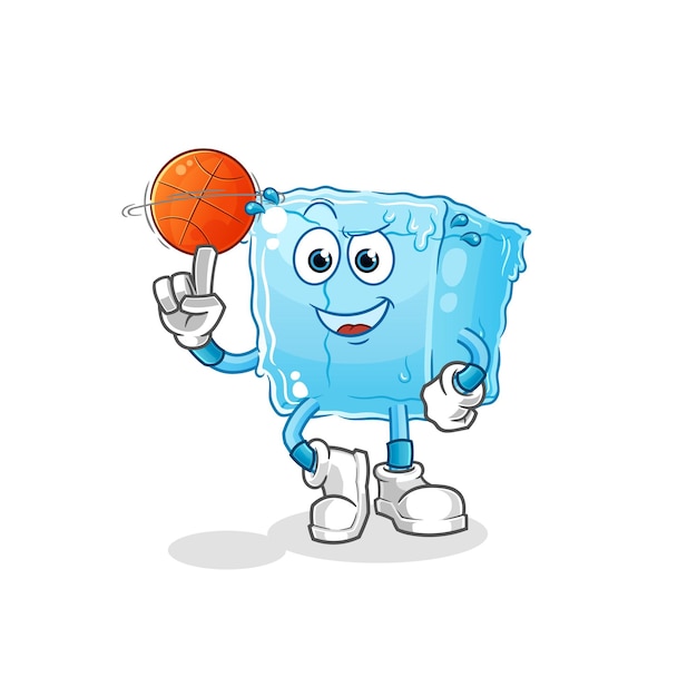 Ijsblokje spelen basketbal mascotte cartoon vectorxA