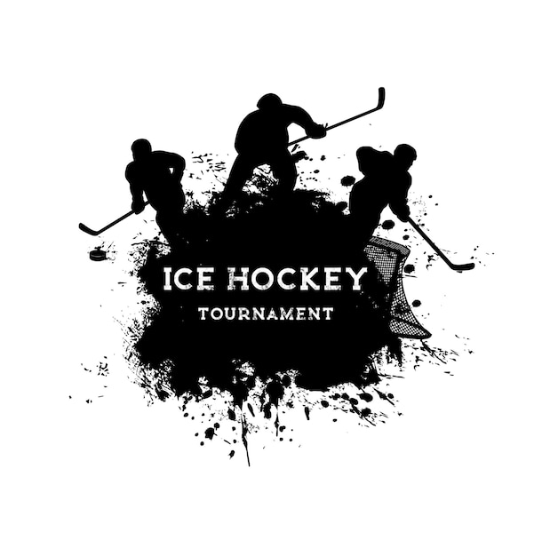 Ijshockey sport grunge poster, speler silhouetten