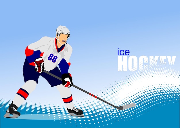 IJshockeyspeler poster Gekleurde Vector 3d illustratie voor ontwerpers