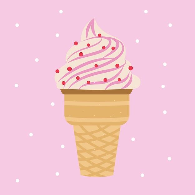 IJshoorntje in een wafelbeker met roze topping. Vectorillustratie behang