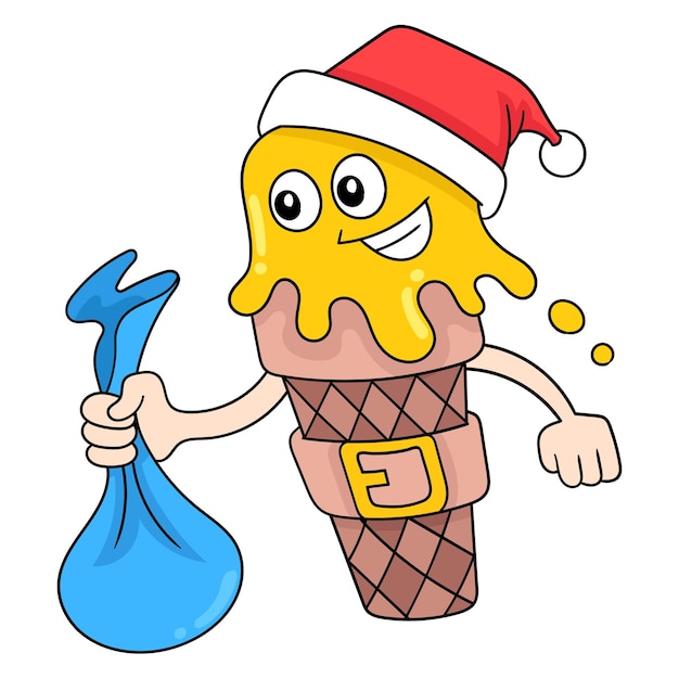 Ijsje met een zak met kerstcadeaus vector illustratie kunst doodle pictogram afbeelding kawaii