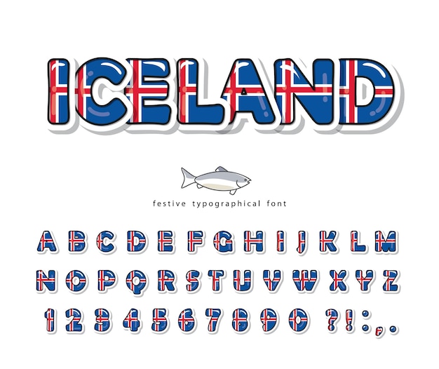 IJsland cartoon lettertype. Nationale vlag van IJsland.